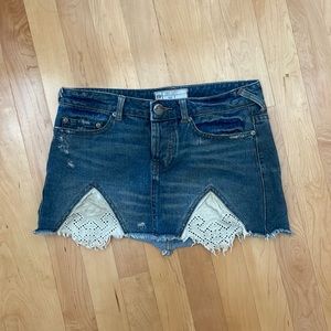 Free People Tire Swing Denim Low Rise Y2K Mini Skirt Lace Button Fly 5